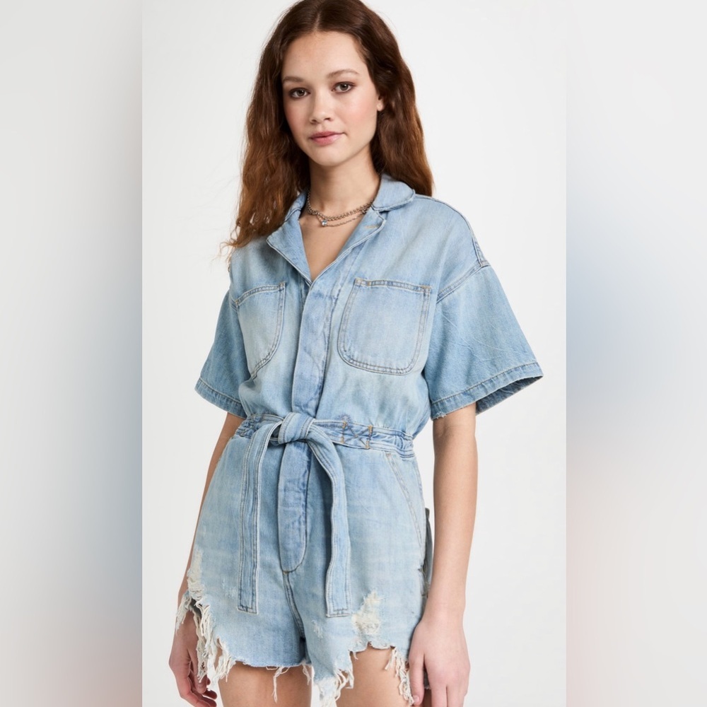 NWT R13 Mick Romper Toni Blue Medium Distressed Denim Blue Jean $745 SS - Picture 3 of 16